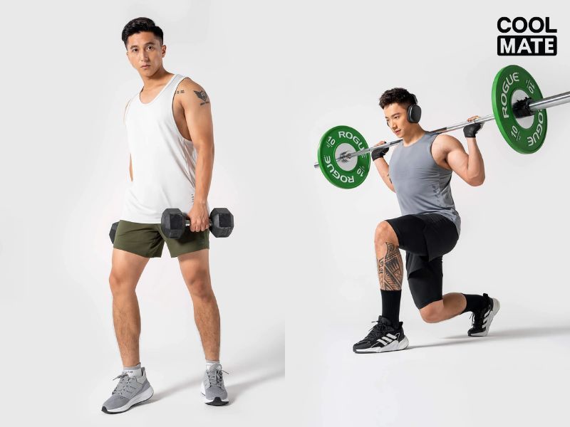    Áo Drop Gym Powerfit mix cùng quần thể thao và giày năng động 