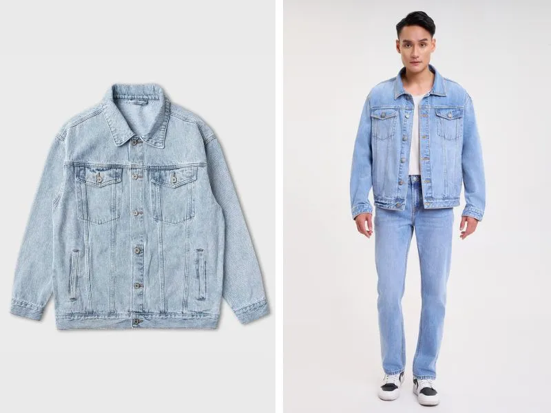  Áo khoác denim mix cùng quần jean nam