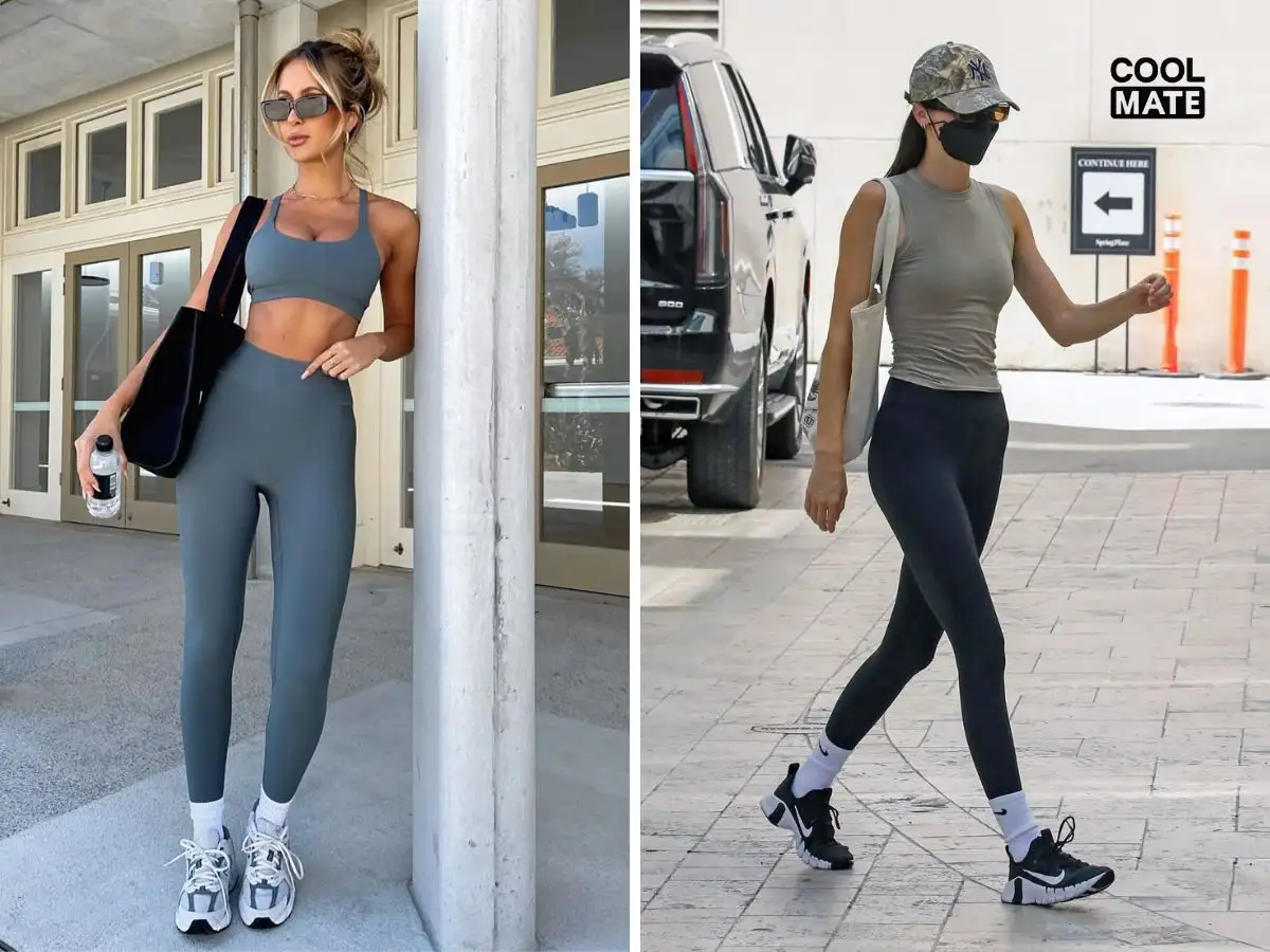 Khi tập luyện, phối legging với áo bra, tank top hoặc áo thun thể thao co giãn, thấm hút tốt