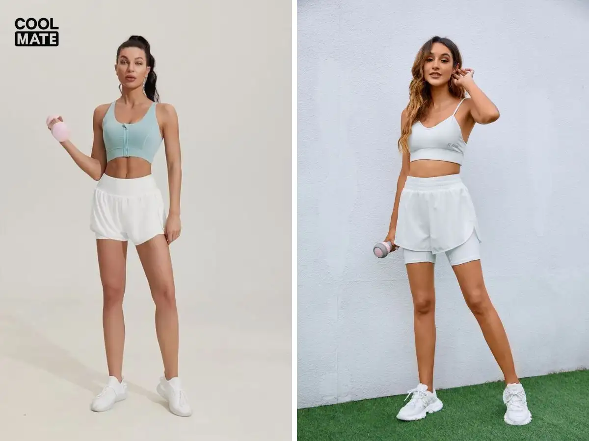 Khi tập gym hoặc yoga, nên ưu tiên quần short 2 lớp để tự tin thực hiện các động tác biên độ lớn