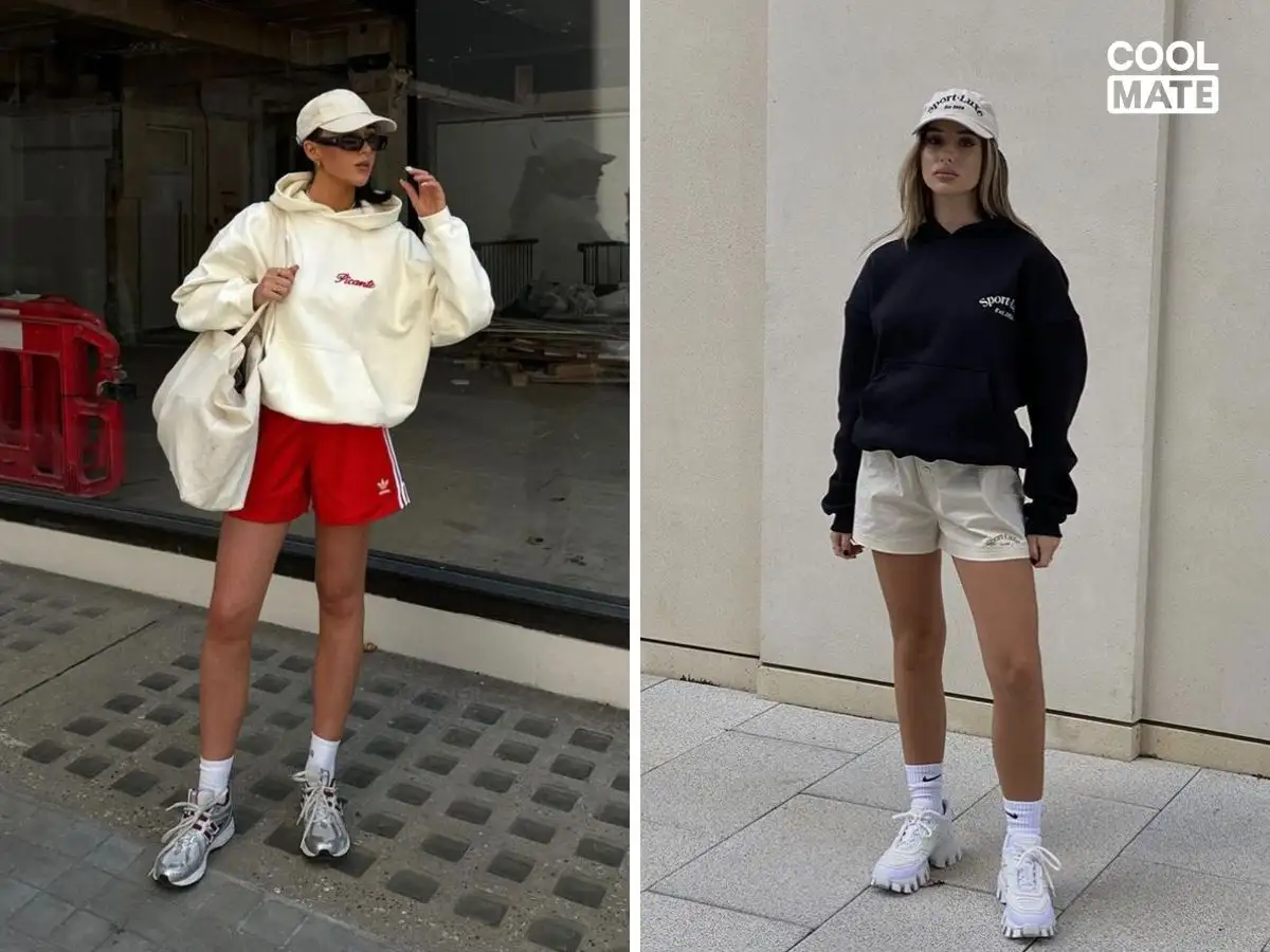 Khi trời se lạnh hoặc muốn có phong cách street style cá tính, hãy phối quần short với hoodie
