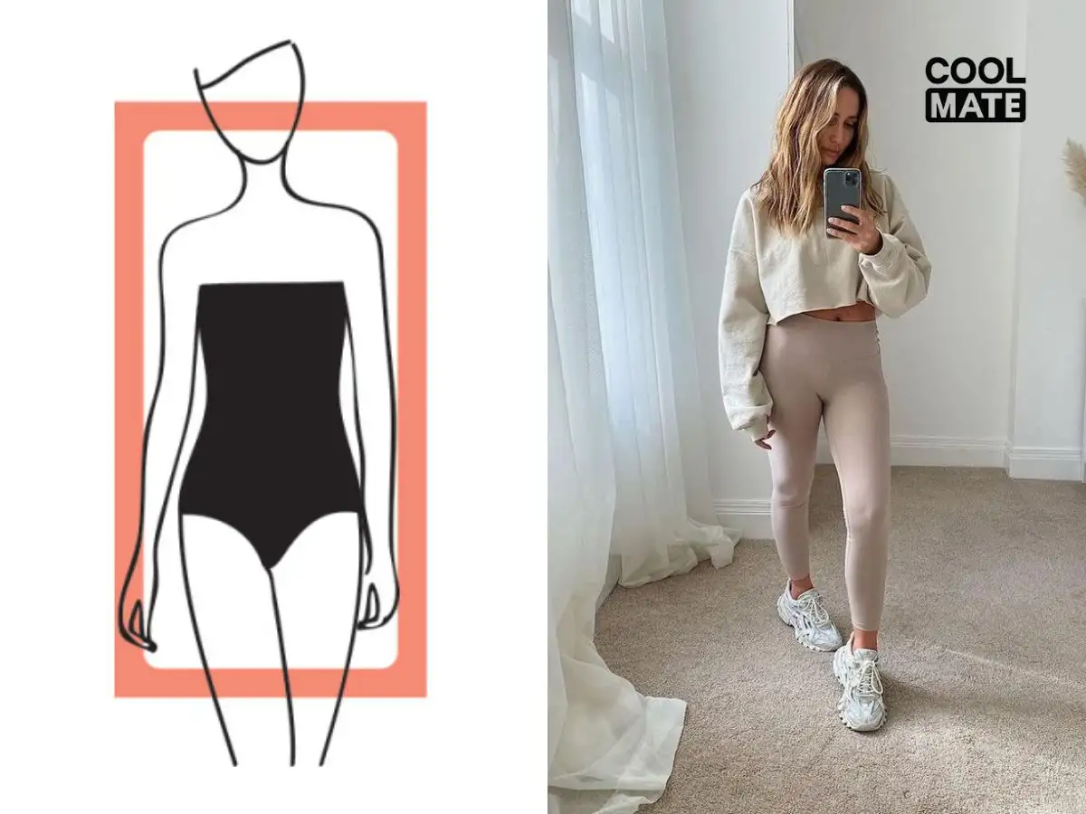 Dáng thước kẻ nên chọn legging sáng màu, có họa tiết hoặc chi tiết nhấn nhá ở hông/mông để tạo đường cong