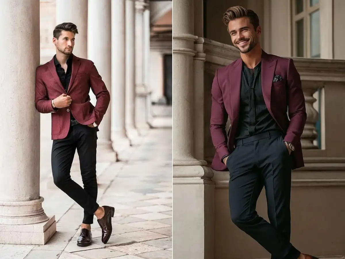 Sự kết hợp đỏ đô với đen mang đến vẻ ngoài lịch lãm, cuốn hút