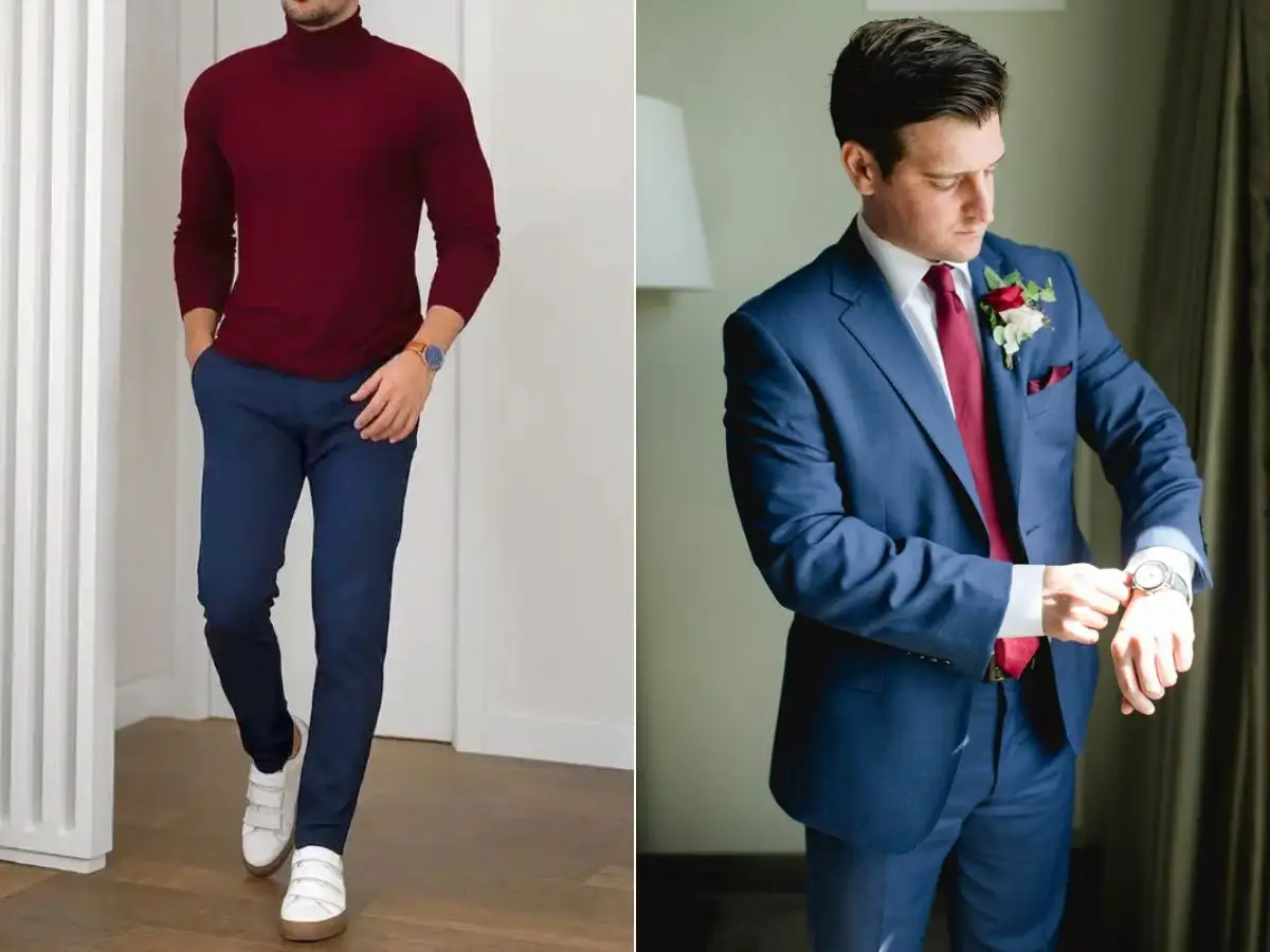 Đỏ đô phối với xanh navy là công thức mix đồ cho nam trưởng thành và chuyên nghiệp