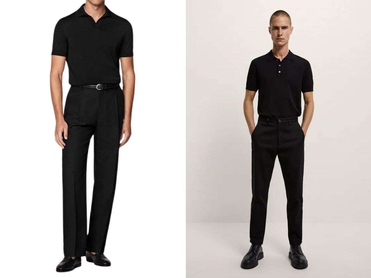 Phong cách all black cùng áo polo, quần tây và giày loafer