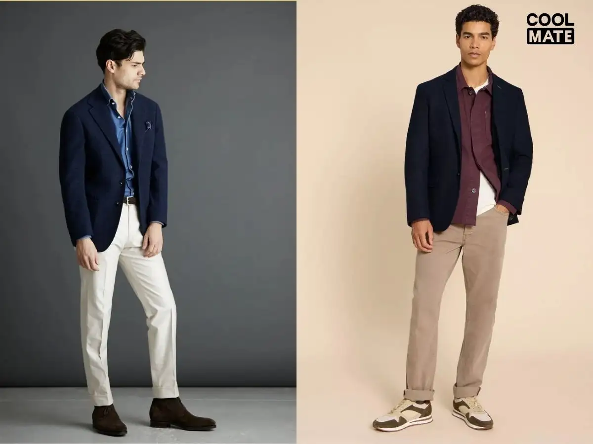 Phong cách Smart Casual năng động và thoải mái khi phối áo sơ mi với blazer và quần chinos