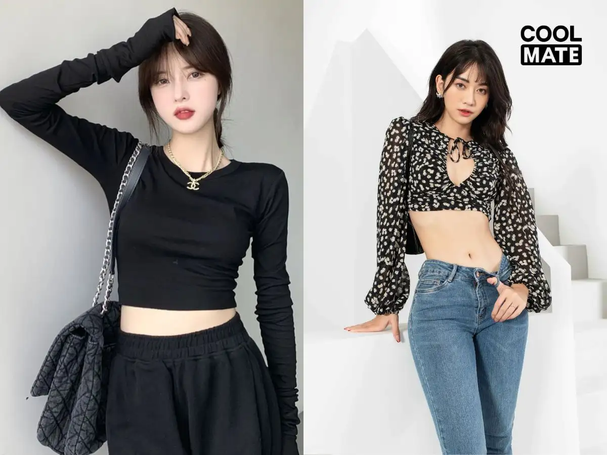 Mặc áo croptop tay dài màu trắng, phối cùng chân váy midi