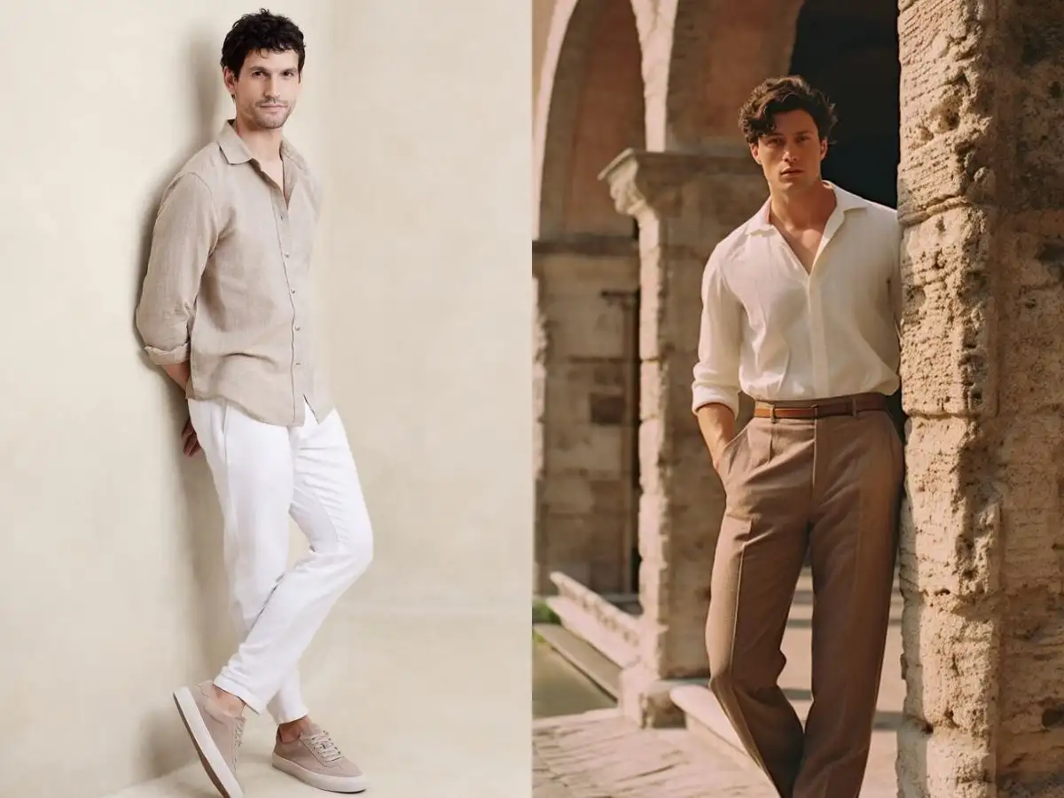 Thanh lịch cùng áo sơ mi linen phối với quần chinos hoặc kaki