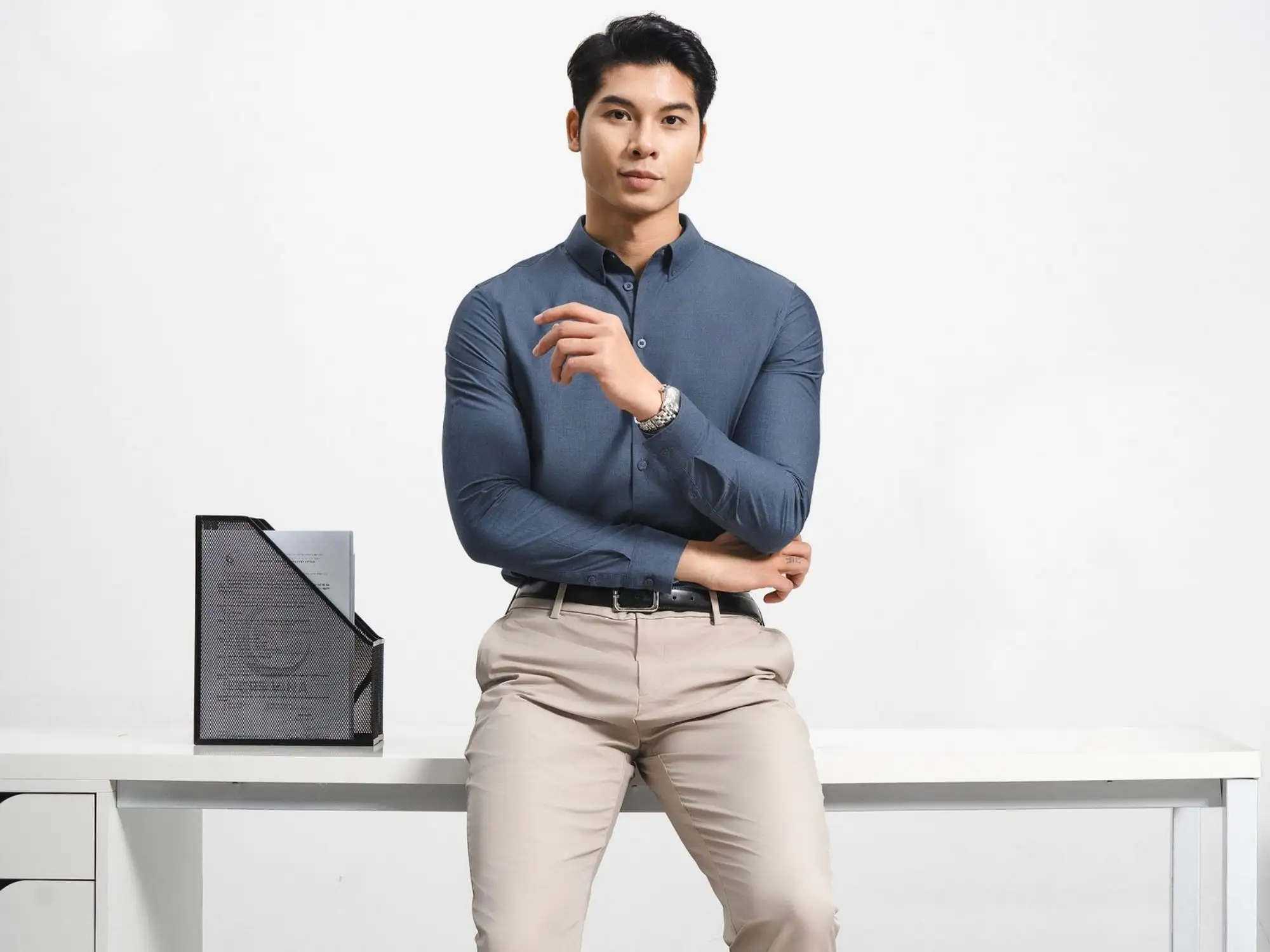 Áo sơ mi Premium Dobby dài tay cao cấp, phẳng phiu không nhăn, phong thái chỉn chu