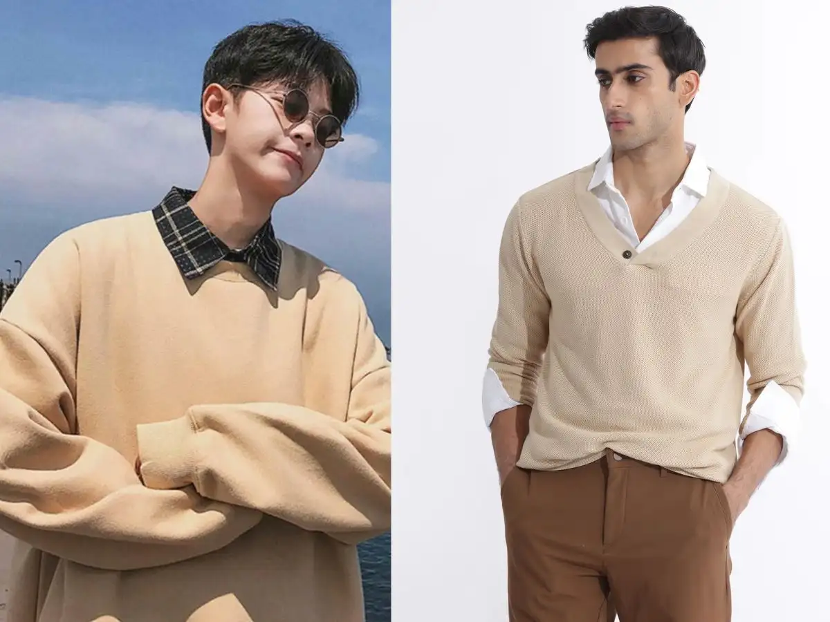 Phối sweater với áo sơ mi bên trong