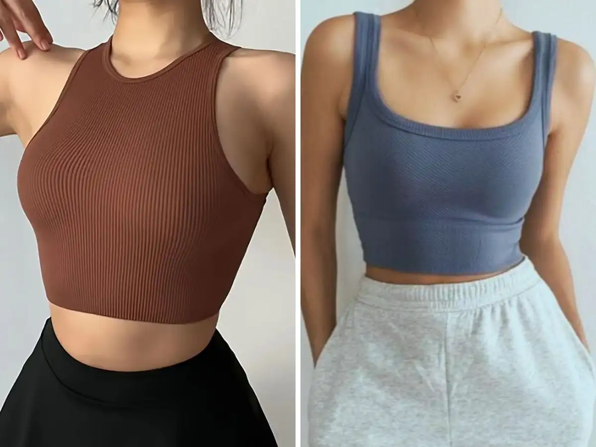 Để vai ngang/rộng trông mềm mại và thanh thoát hơn, hãy chọn áo singlet cổ V/U