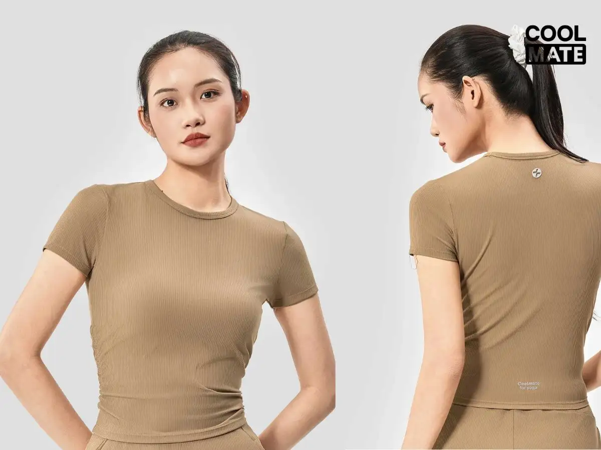 Áo Tee Yoga Ribbed hoặc Essential Cropped Tee co giãn, ôm nhẹ, thoáng khí, phù hợp yoga, pilates, gym nhẹ
