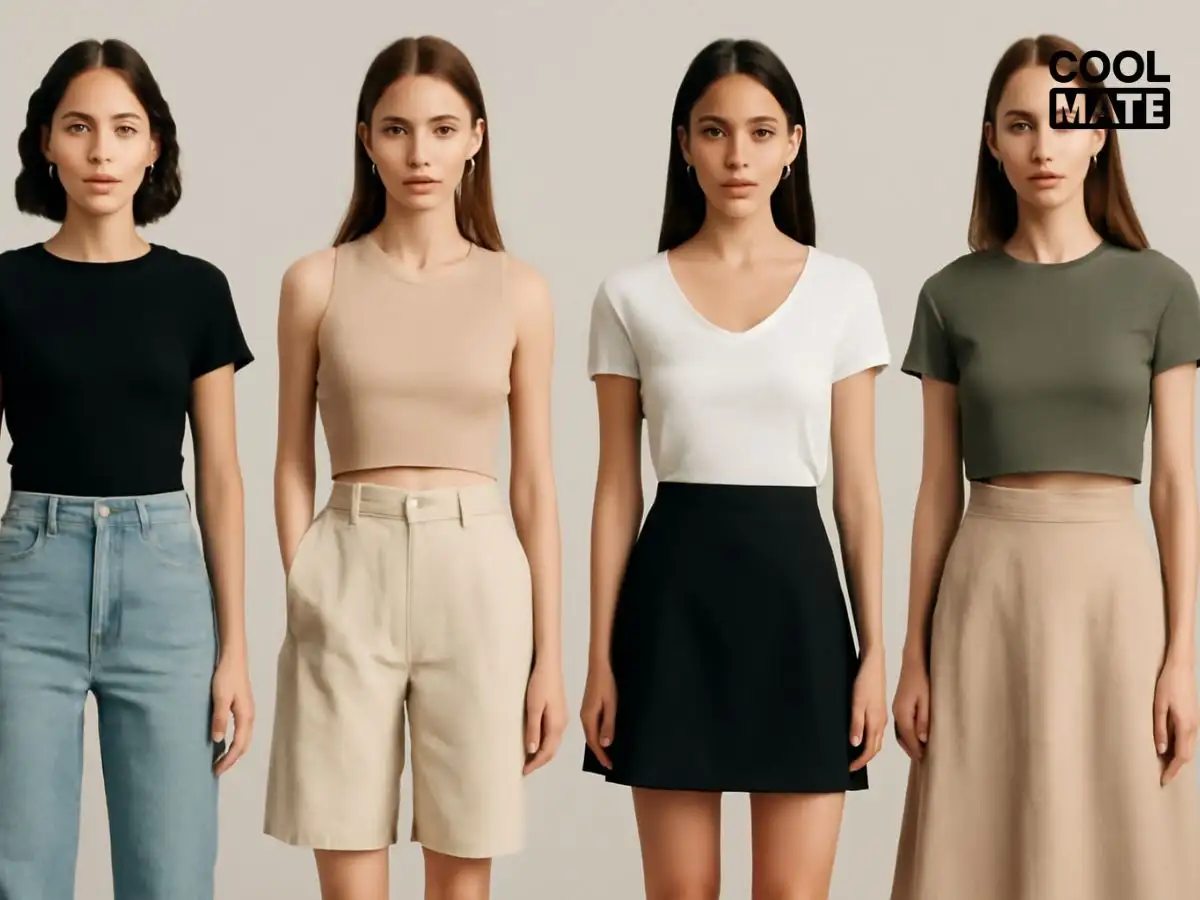 Các outfit phối croptop với quần/váy cạp cao đa dạng: jeans, culottes, váy chữ A...