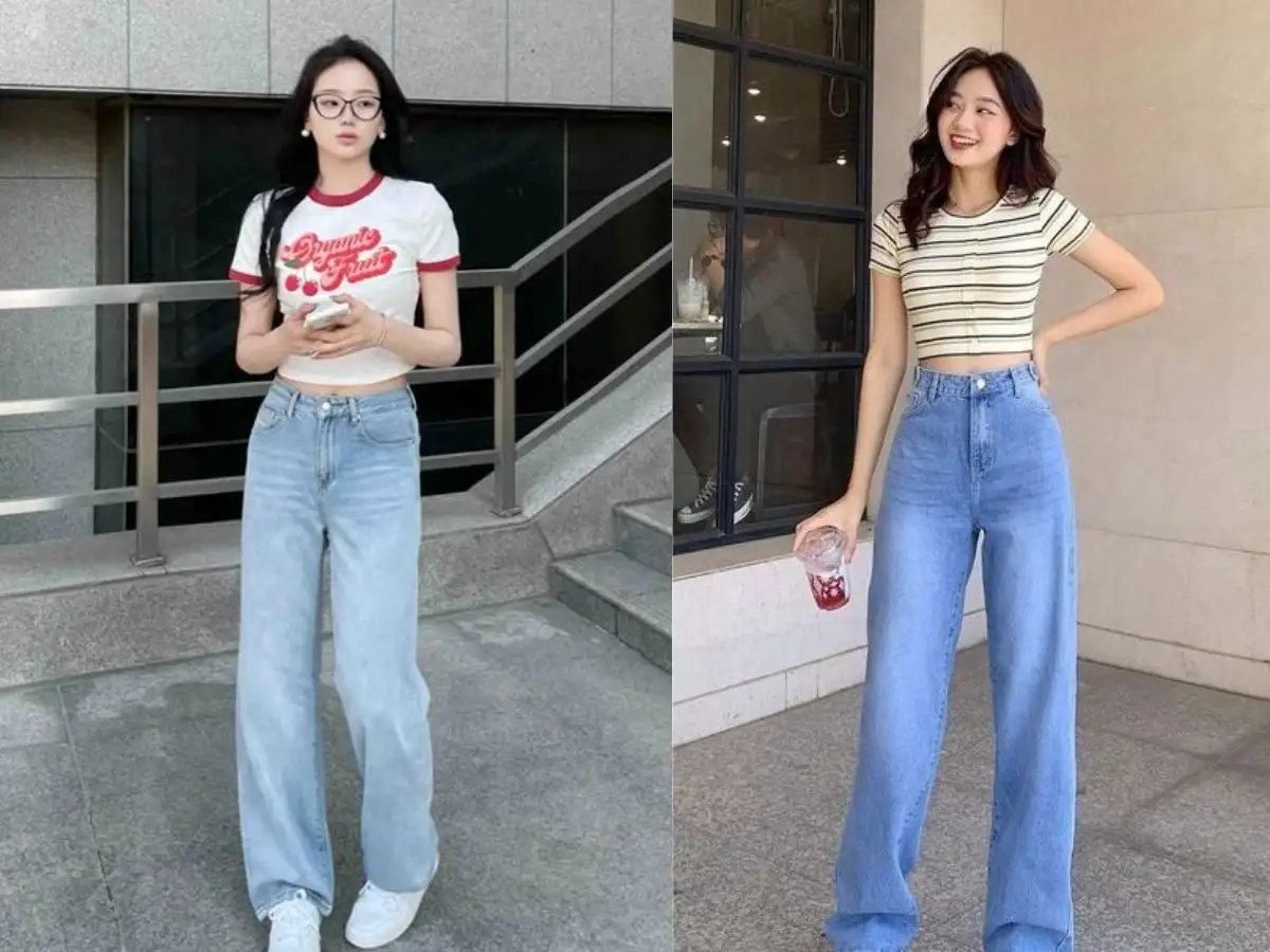 Phối áo croptop cùng quần jeans cạp cao tôn dáng cho nàng