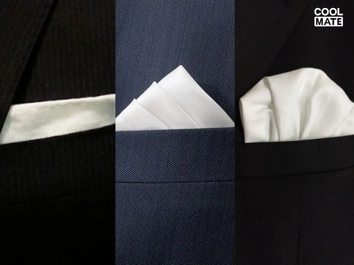 Các kiểu gấp khăn túi áo vest thông dụng: Vuông, Một đỉnh, Phồng
