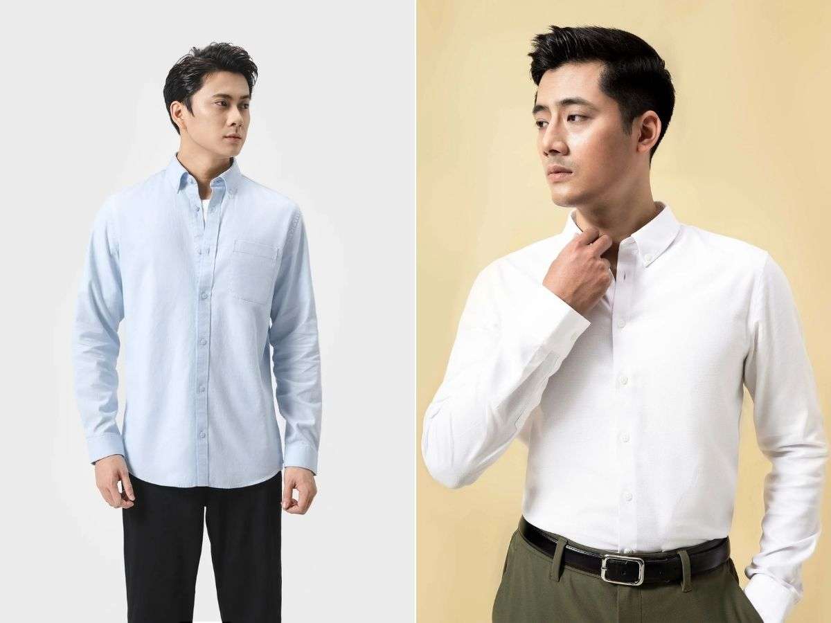 Áo sơ mi xanh nhạt và trắng là lựa chọn an toàn khi diện suit