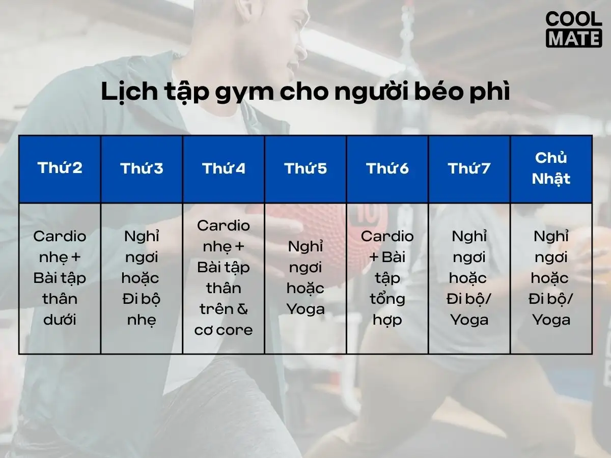 Tham khảo lịch tập gym cho người béo phì trong tuần 