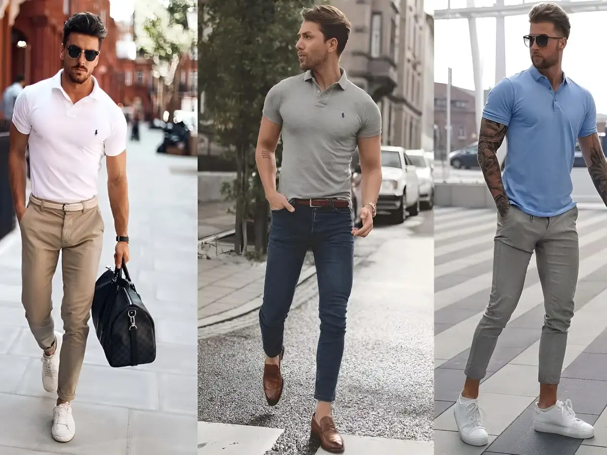 Polo kết hợp quần tây nghiêm túc nhưng không kém nổi bật