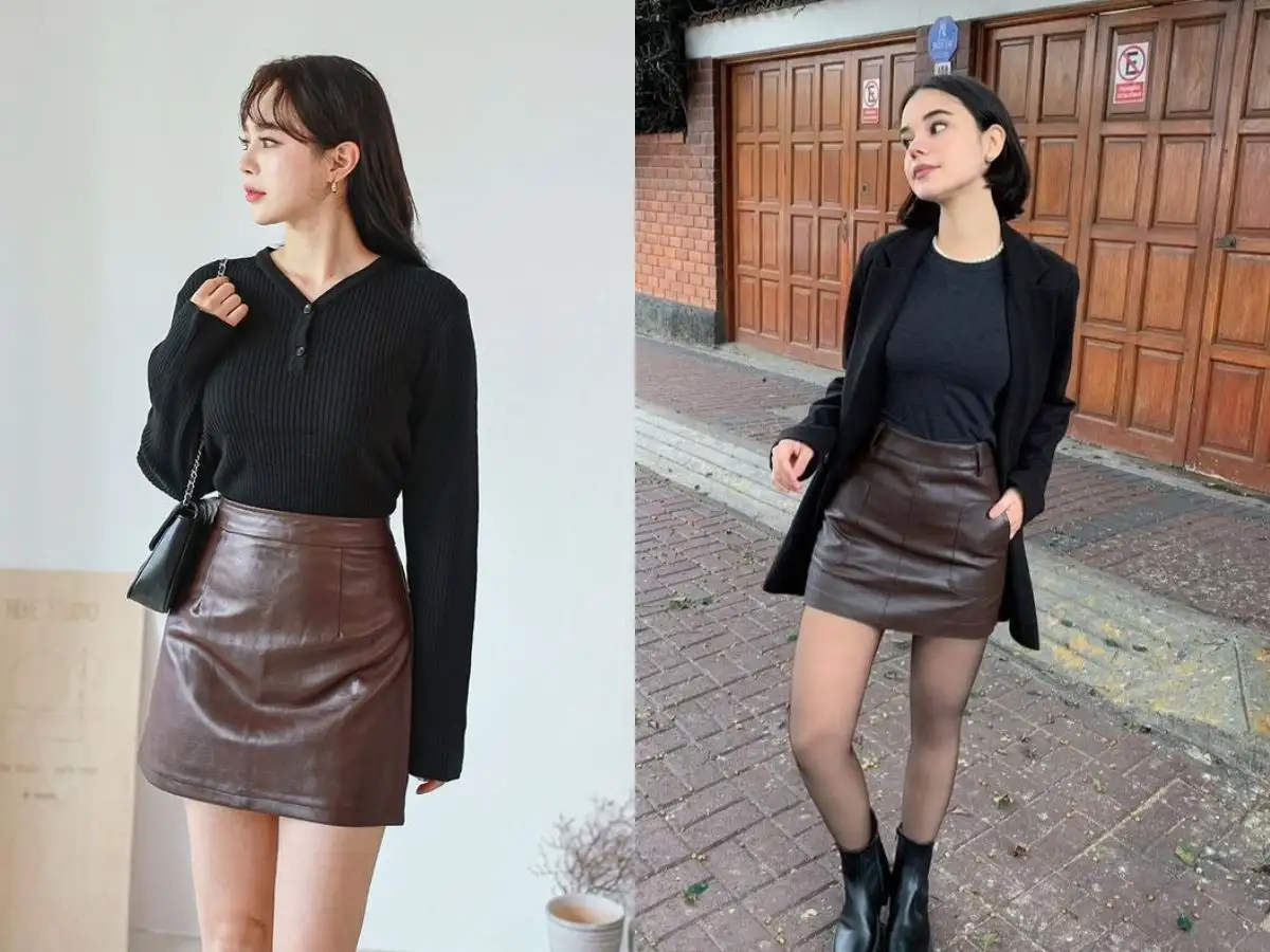 Chân váy da mang đến vẻ ngoài cá tính và ấn tượng