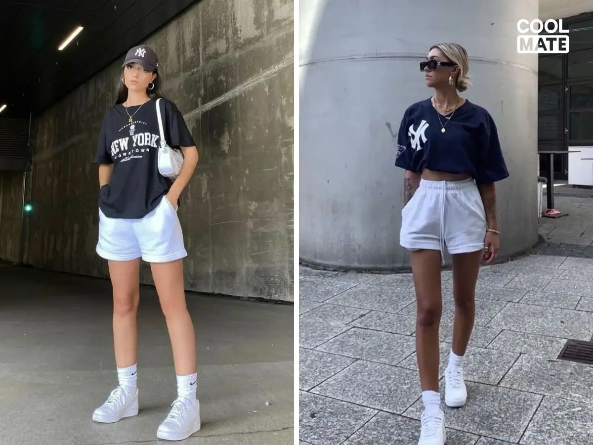 Phối quần short thể thao với áo phông basic là cách đơn giản và hiệu quả để tạo nên phong cách trẻ trung