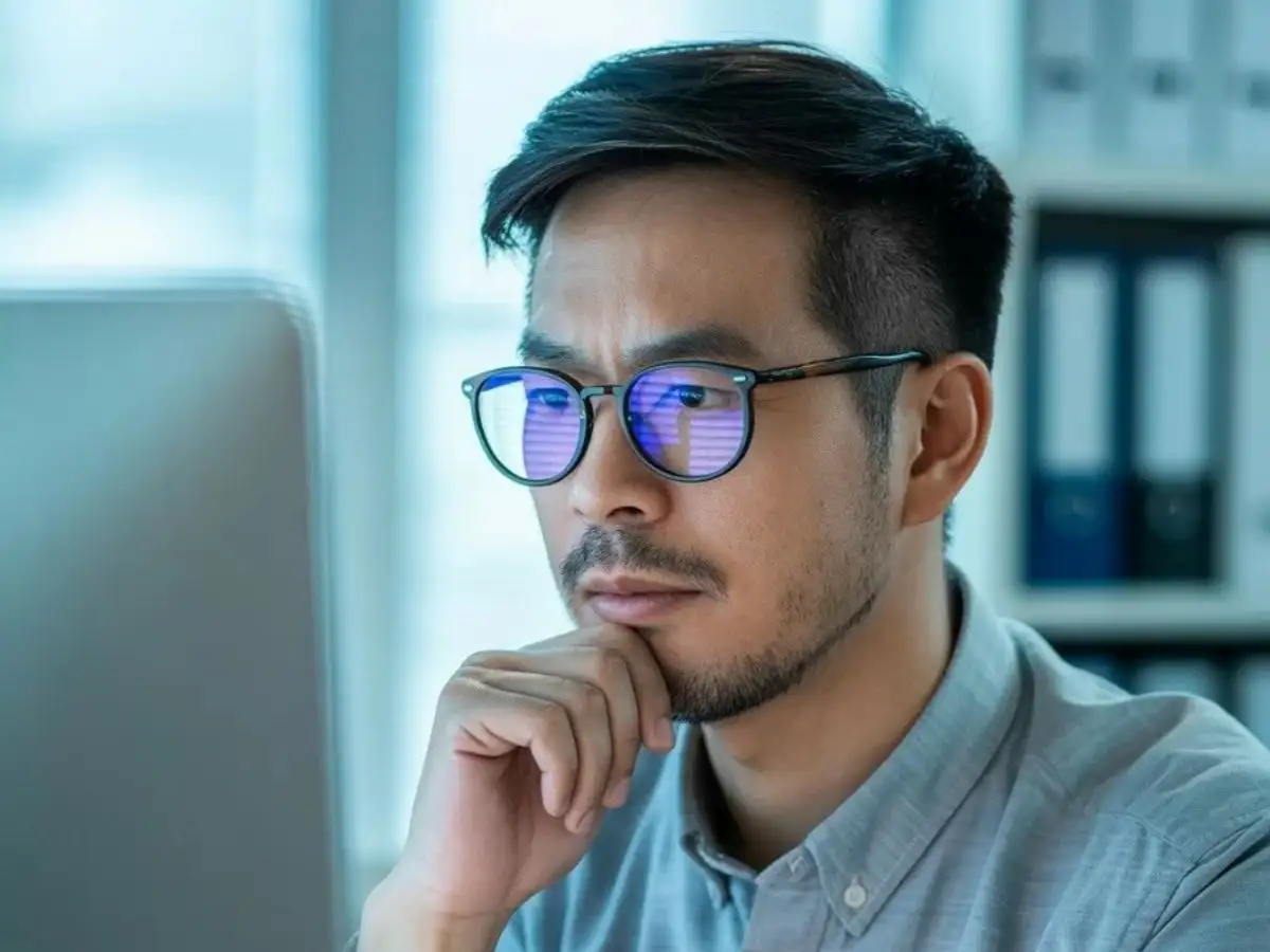 Làm việc với máy tính nhiều nên cần một kính chống ánh sáng xanh giúp bảo vệ mắt