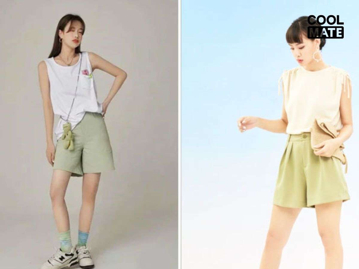 Phối áo singlet với jeans, short hoặc chân váy cùng giày sneaker tạo phong cách năng động, trẻ trung