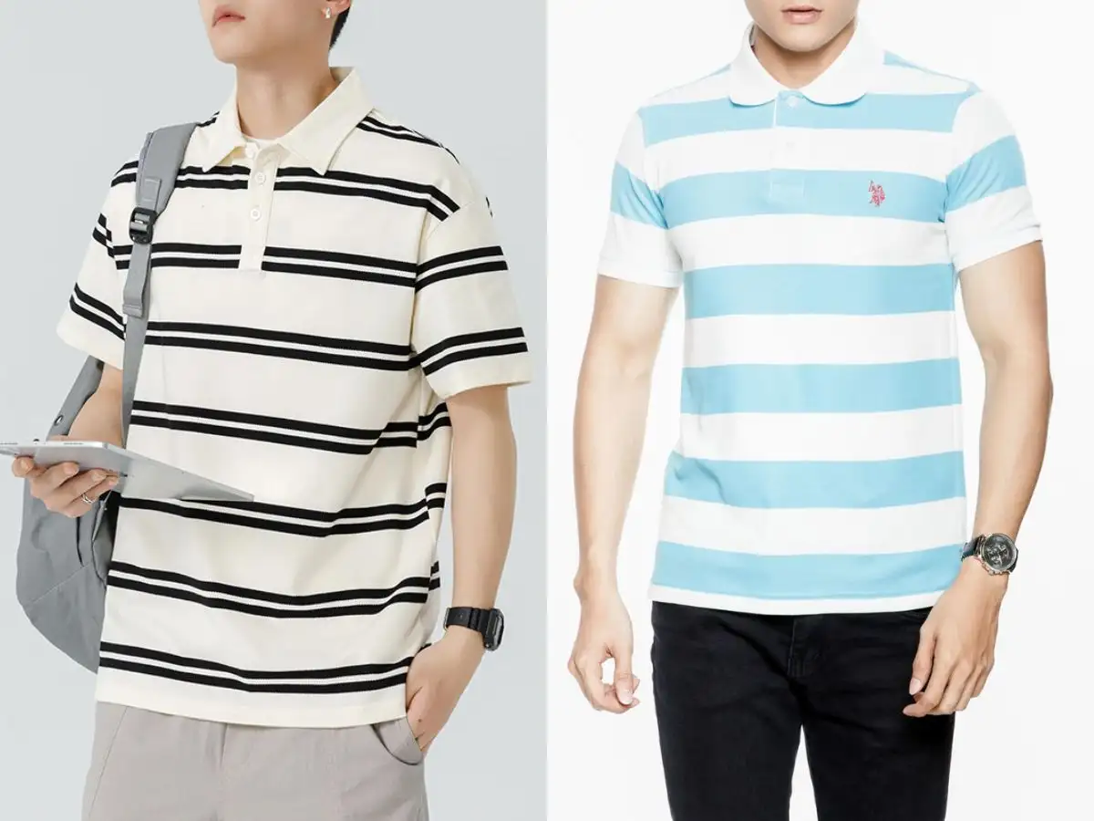Áo polo sọc ngang bản to