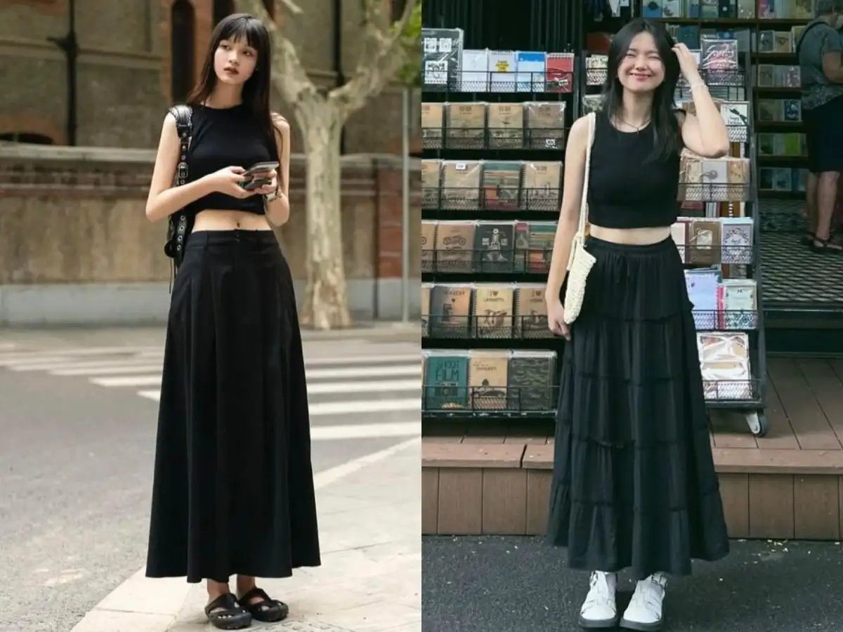 Phối cùng chân váy dài mang lại vẻ ngoài nữ tính dịu dàng