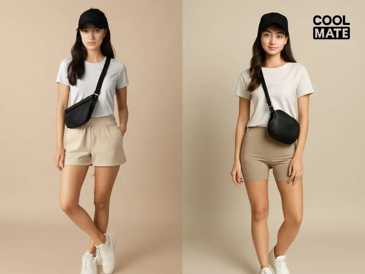Các phụ kiện như sneakers, túi crossbody, mũ lưỡi trai được phối cùng set đồ áo thun