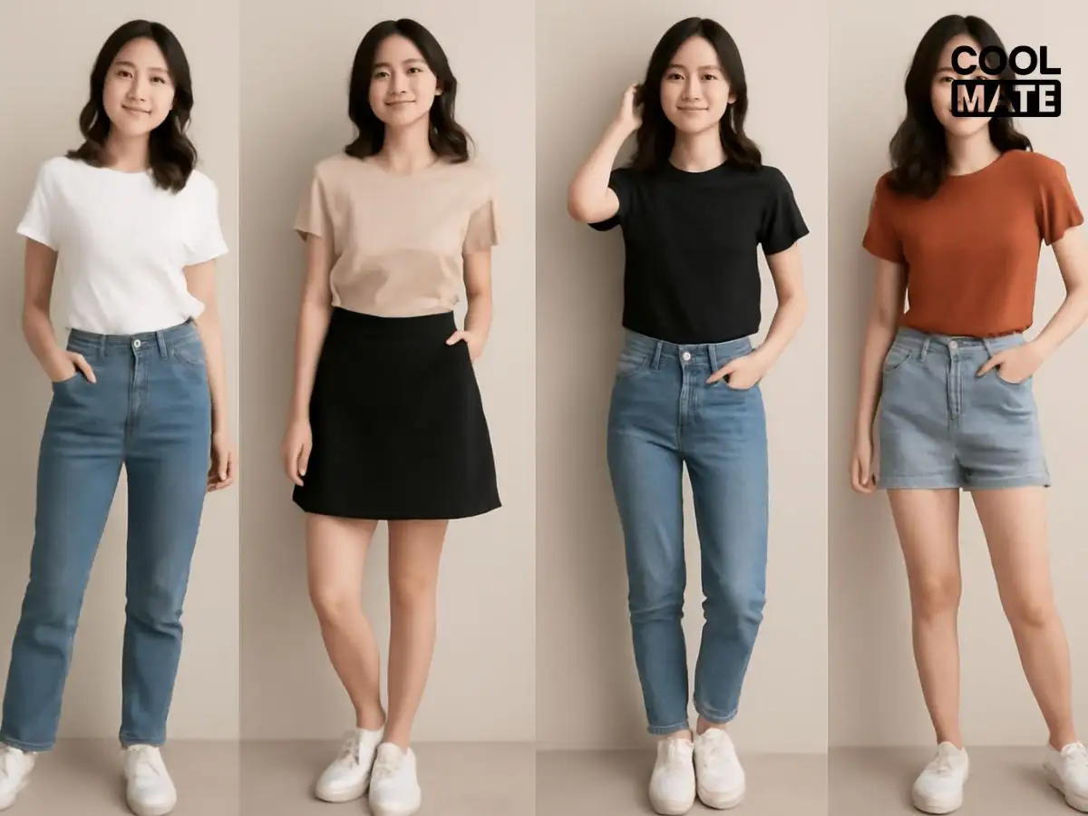 Các set đồ phối áo thunvớ i quần jeans, chân váy chữ A, quần short theo phong cách lifestyle trẻ trung