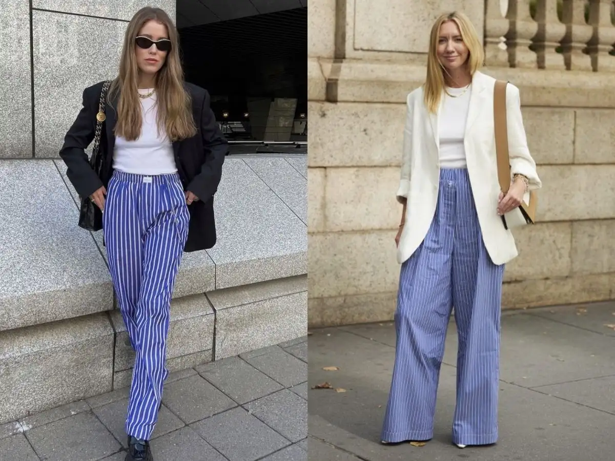 Blazer lịch sự kết hợp quần kẻ sọc hiện đại