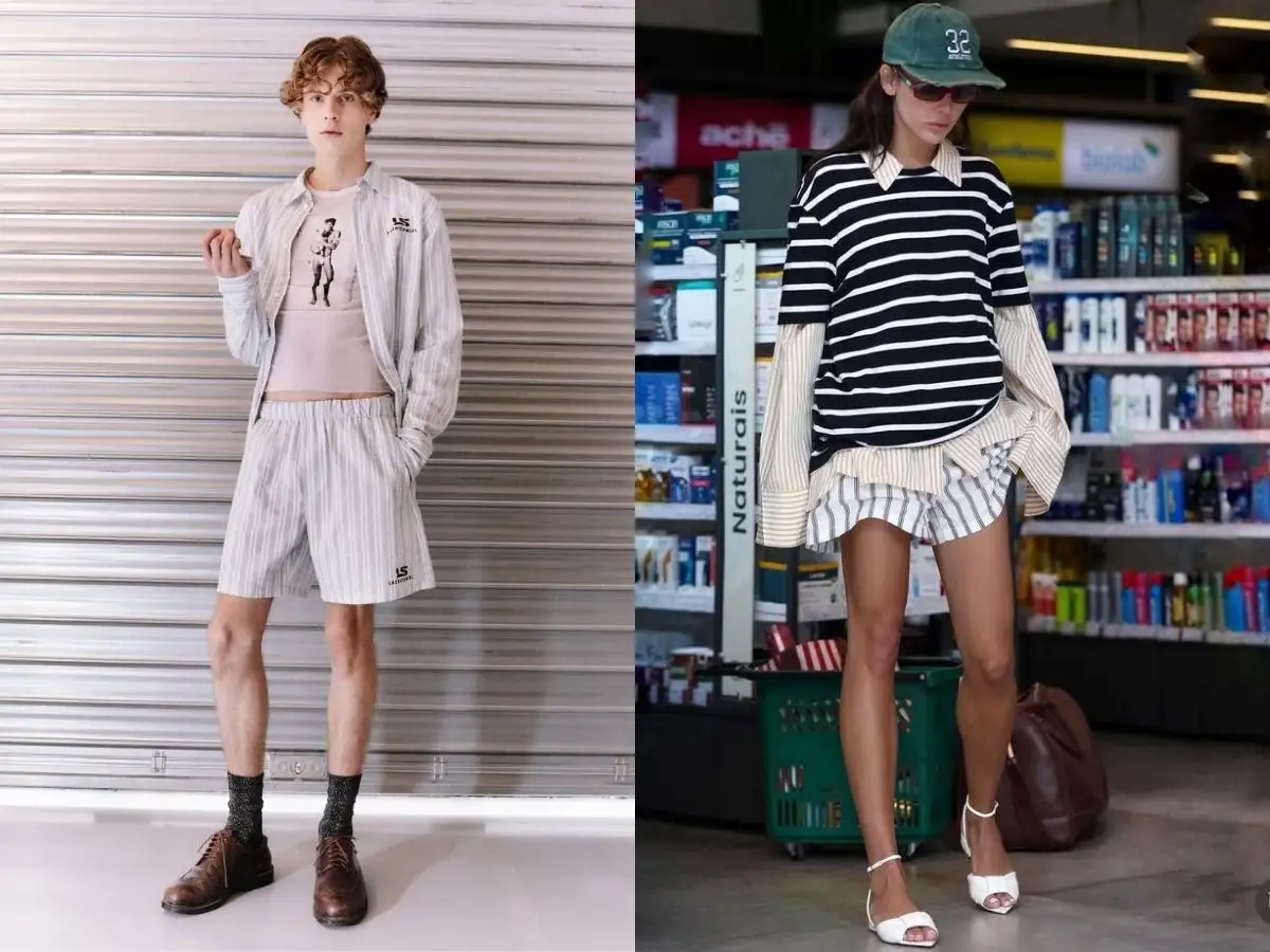 Sơ mi ngắn tay và quần short kẻ sọc là lựa chọn gọn gàng, lịch sự