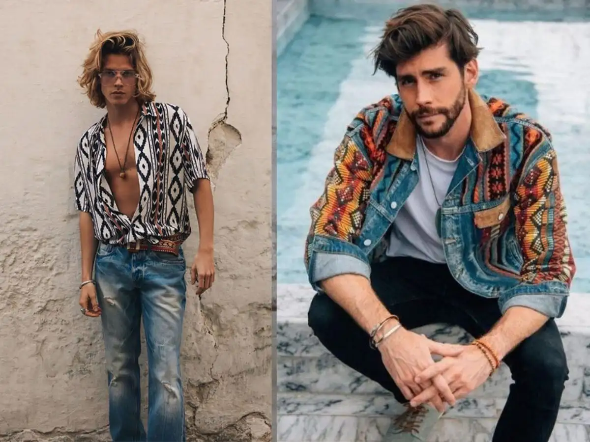 Họa tiết dân tộc, thổ cẩm và hoa lá thường xuất hiện trên đồ Boho nam