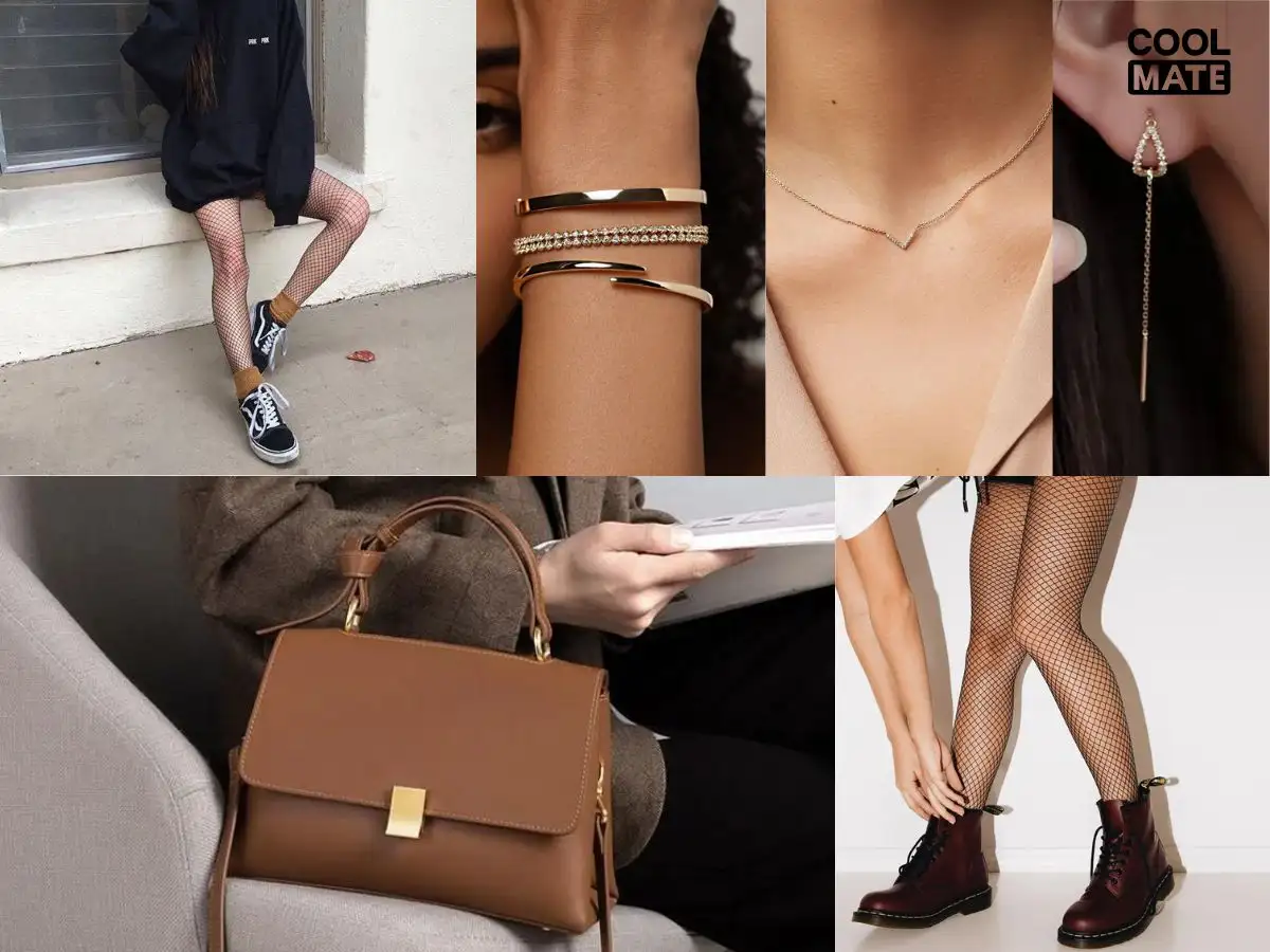 Hoàn thiện các set đồ tất lưới với phụ kiện giày, túi, trang sức phù hợp