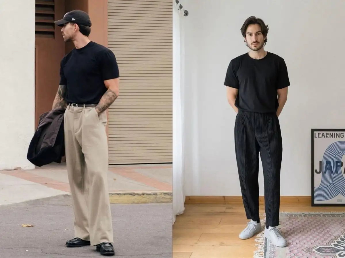Phối đồ năng động cùng quần trousers và áo thun