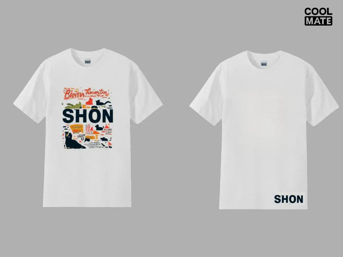 So sánh một chiếc áo in logo nhiều chi tiết ở vị trí lớn và một chiếc áo in logo biểu tượng đơn giản ở vị trí nhỏ hơn