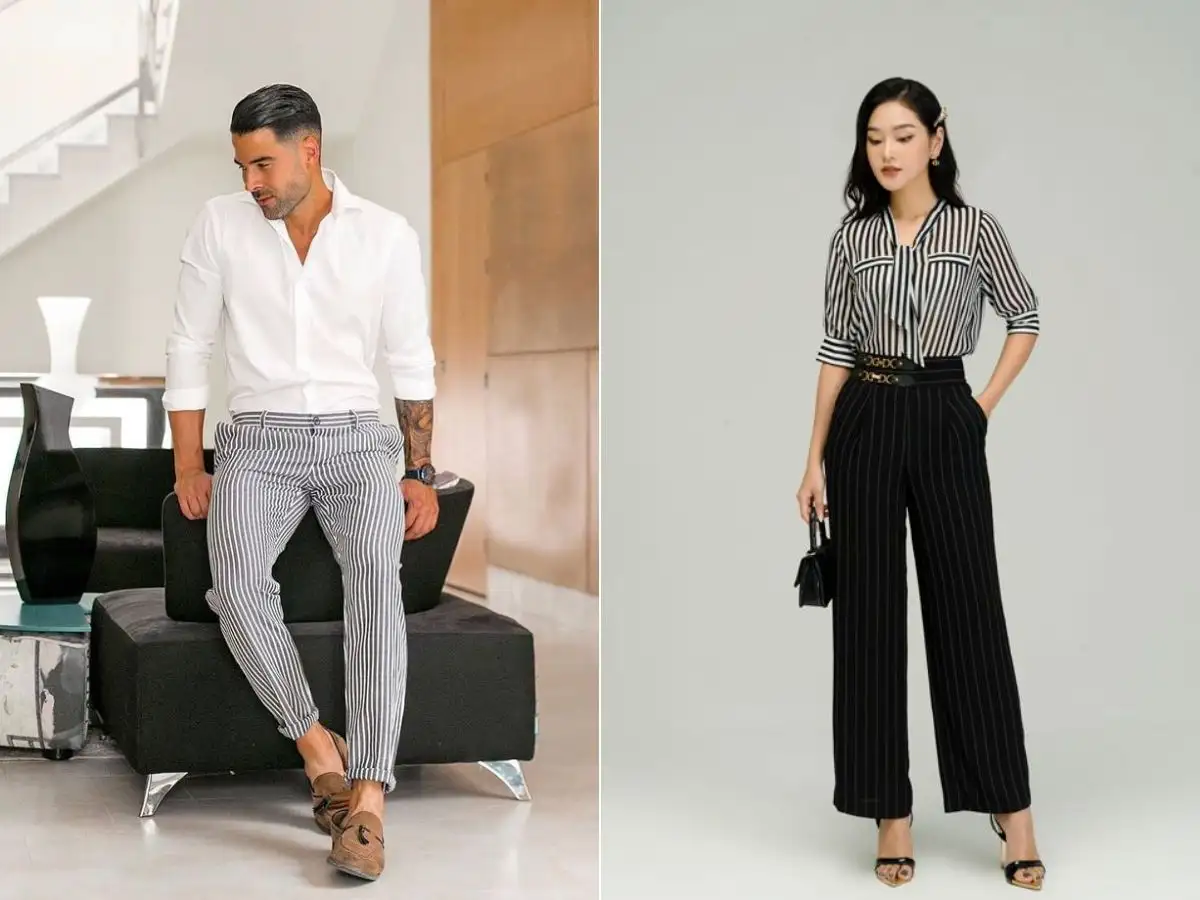 Phong cách công sở cùng quần âu/quần tây sọc dọc