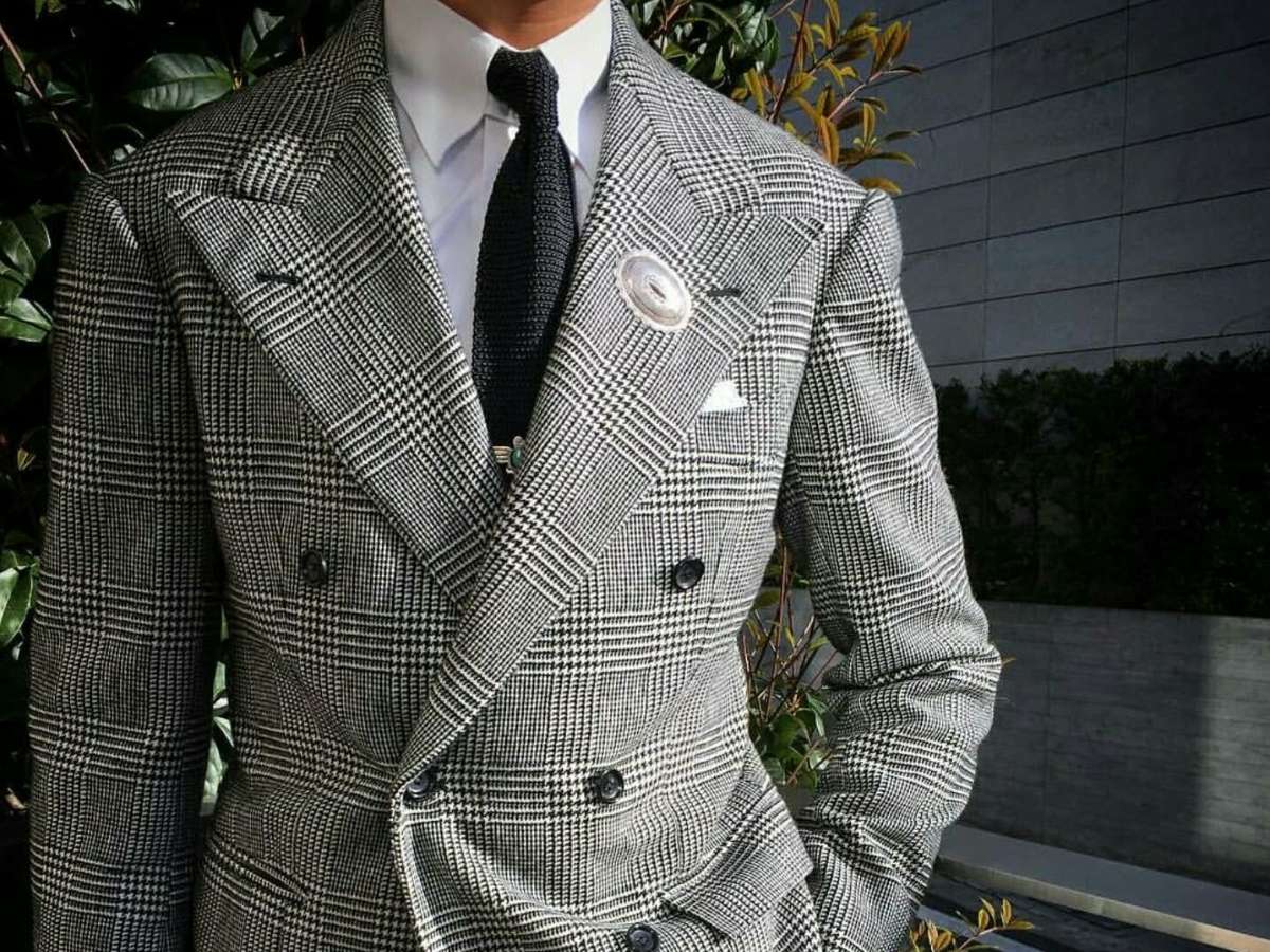 Blazer caro nam với hoạ tiết glen plaid phối tinh tế