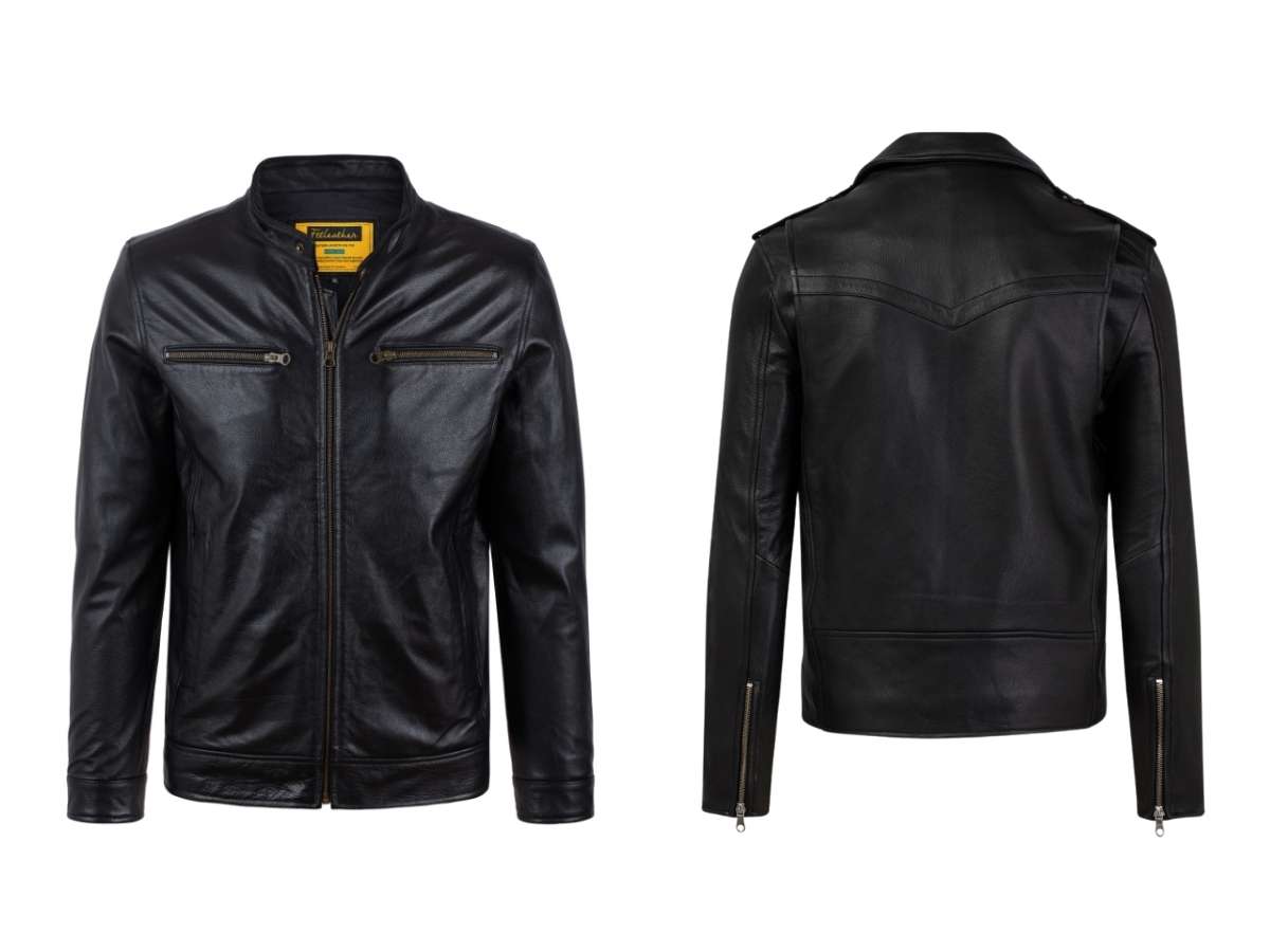 Mẫu áo khoác da nam Classic Double Rider màu đen, làm từ da bò