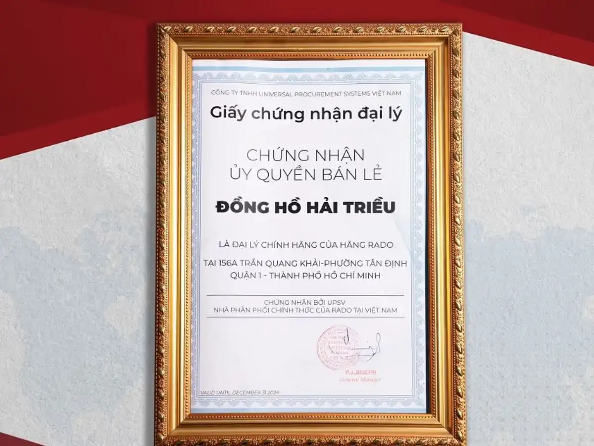 Giấy chứng nhận đại lý ủy quyền của một thương hiệu đồng hồ