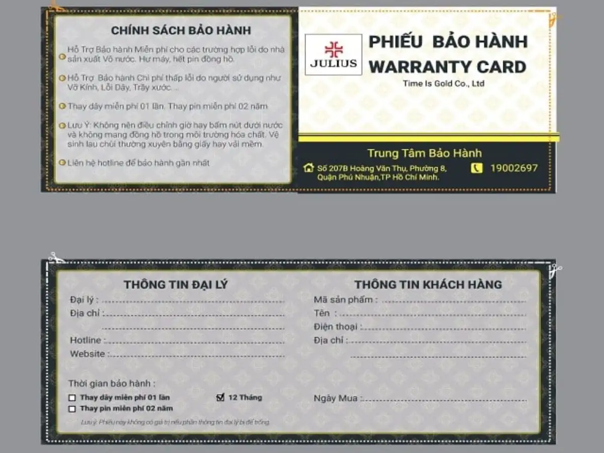 Phiếu bảo hành đồng hồ