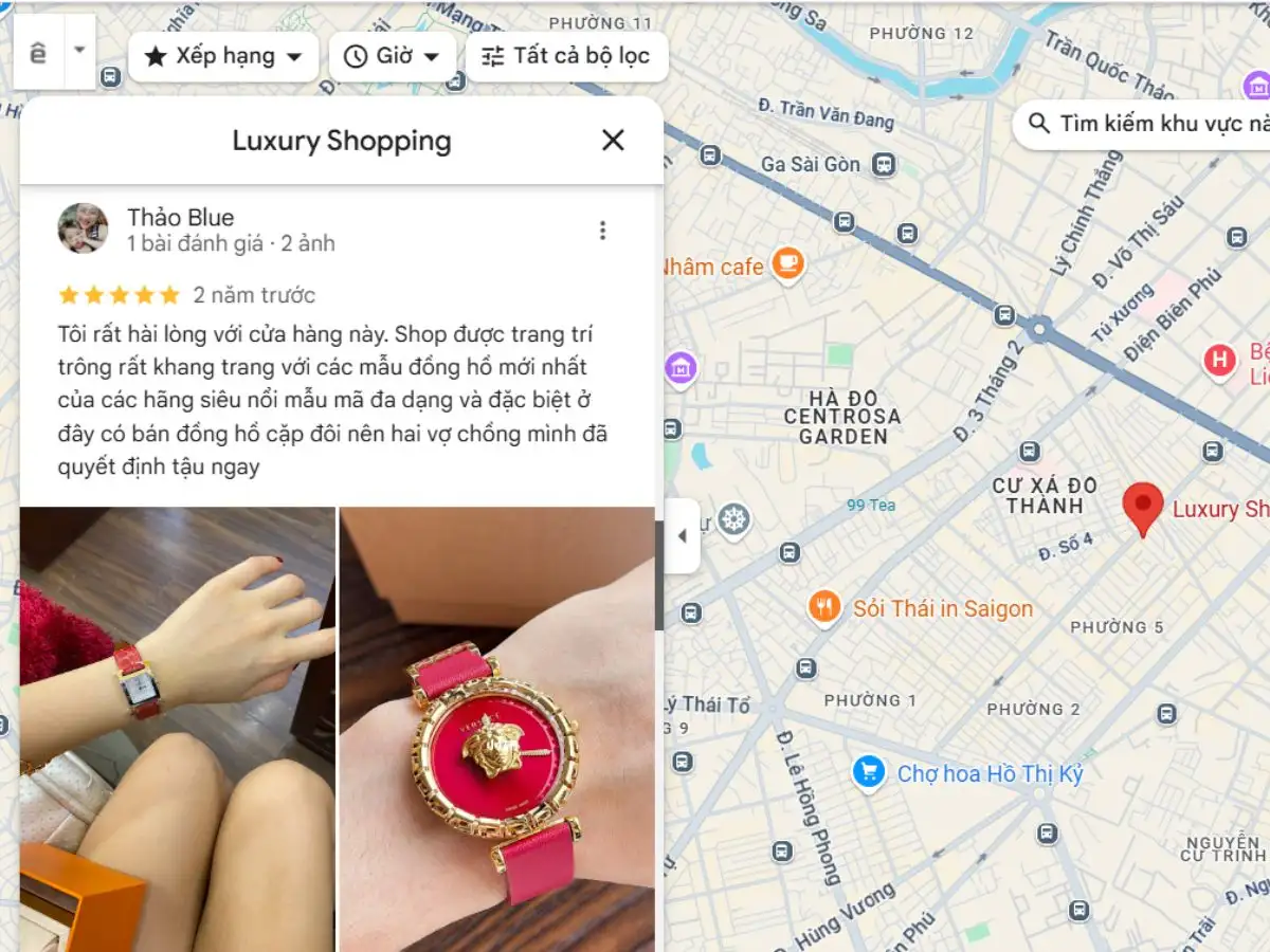 Đánh giá của một cửa hàng đồng hồ trên Google Maps