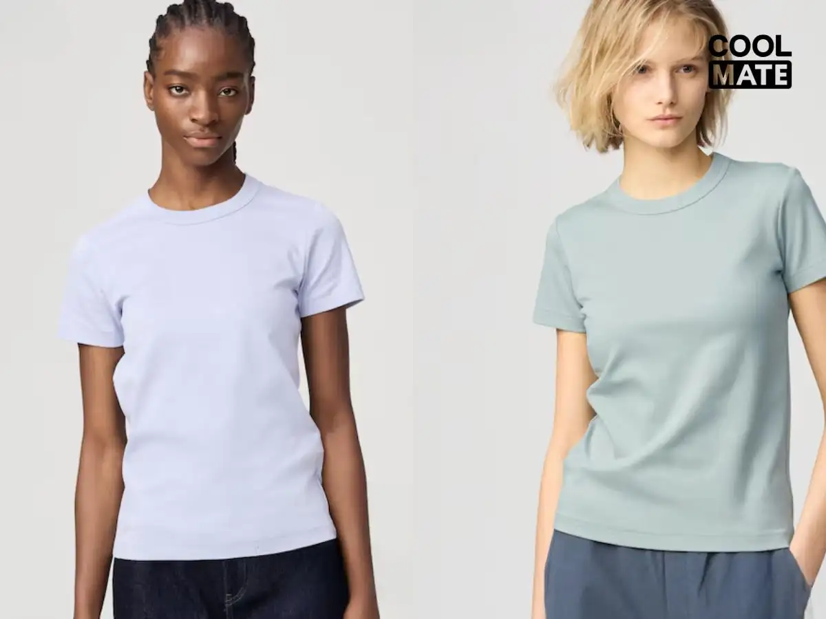 Áo thun UNIQLO trơn tối giản, chất liệu bền, thoải mái, dễ phối, tập trung áo basic và chống UV
