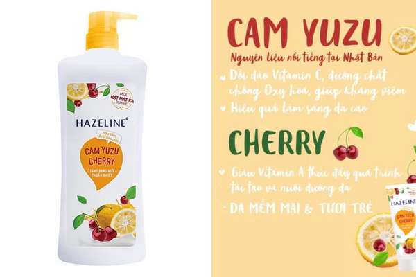 Hazeline Cam Yuzu Và Cherry - Sữa tắm tẩy tế bào chết, sáng da