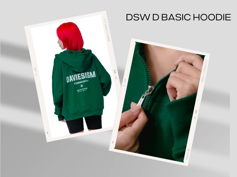 DSW HOODIE ZIP COMMUNITY của Davies có form rộng rãi