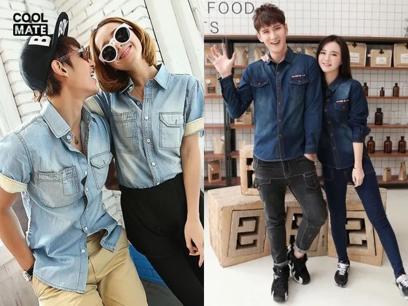 Mẫu áo sơ mi đôi nam nữ denim