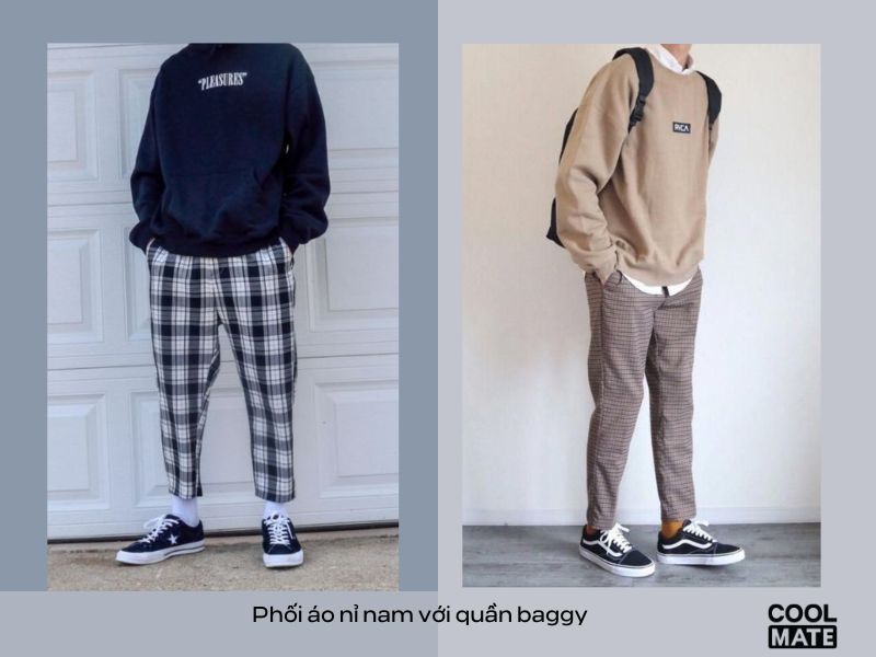 Áo nỉ nam với quần baggy