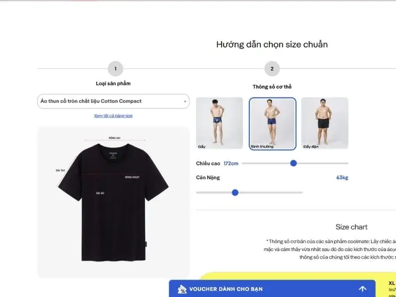 Vào trang web "Hướng dẫn chọn size chuẩn - Coolmate"