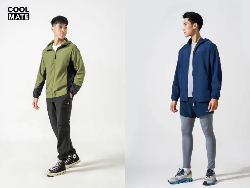 Áo khoác gió thể thao phối màu với áo khoác có mũ Daily Wear