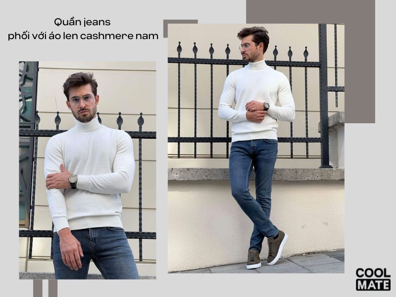 Quần jeans phối với áo len nam cashmere